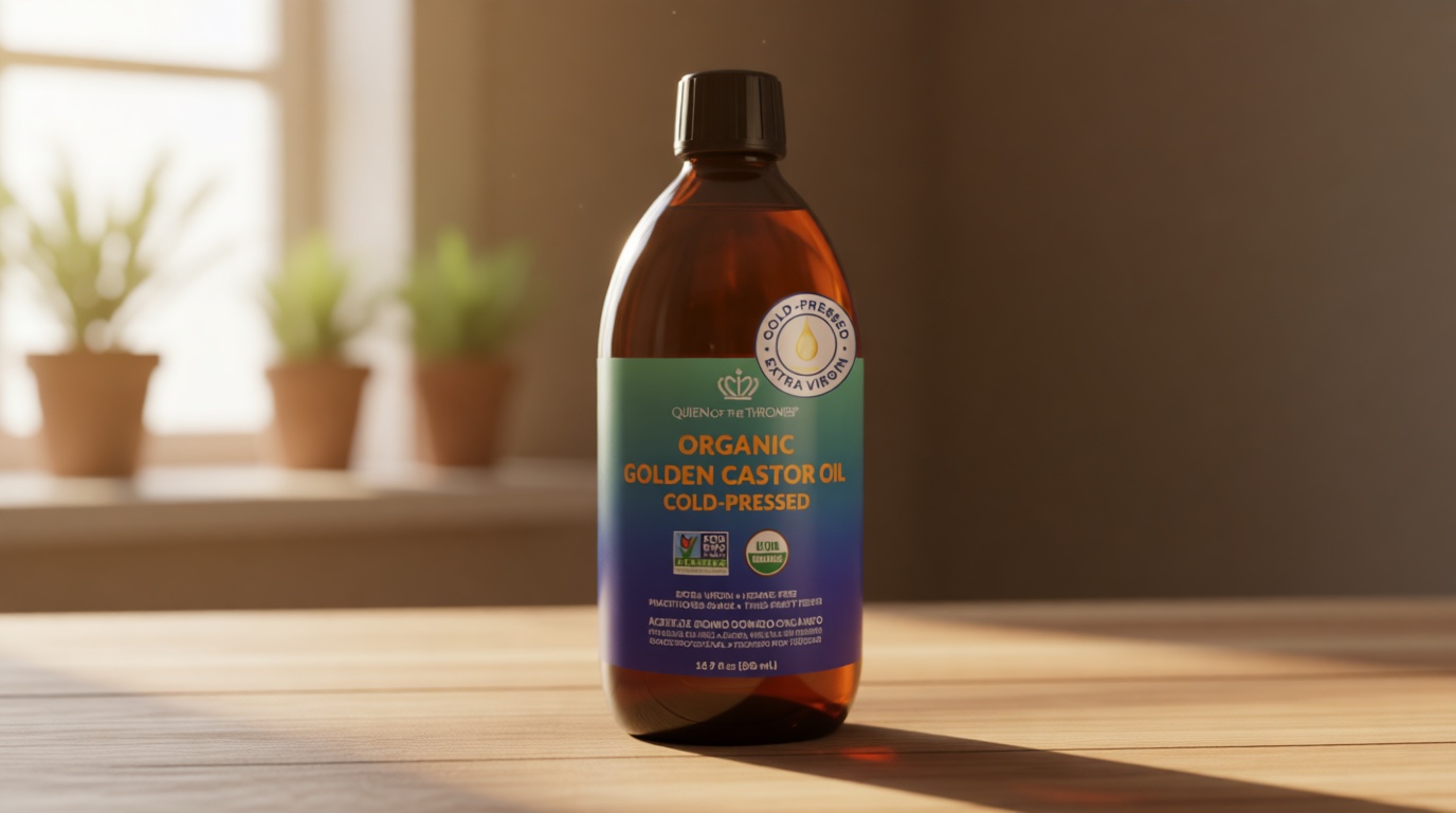 QUEEN OF THE THRONES Organic Golden Castor Oil | 100% Pure for Hair, Skin, Nails, Brows & Lashes | Hexane-Free | USDA Certified [16.9oz (500ml)] USDA Organic