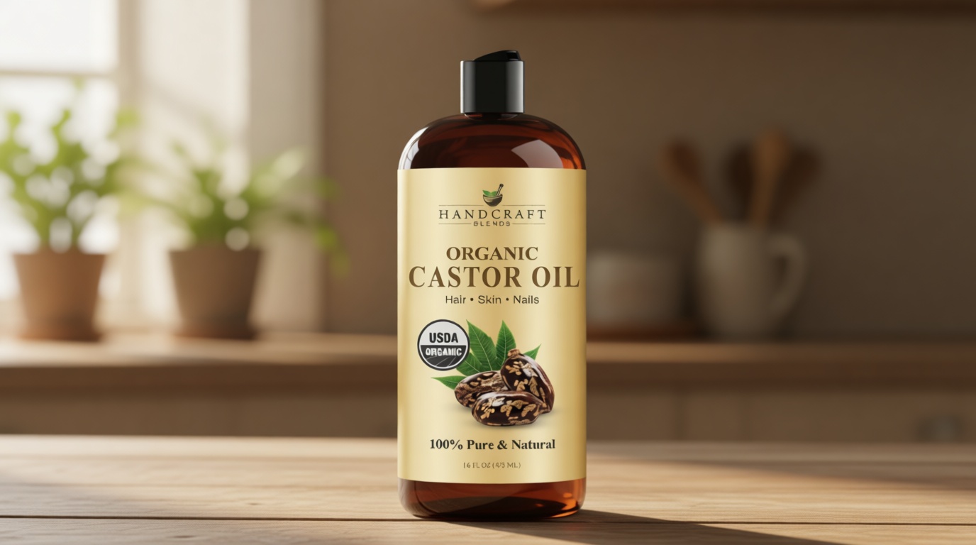 Handcraft Blends Organic Castor Oil 16 Fl Oz | 100% Pure and Natural | Premium Grade Carrier Oil | Hair, Eyelashes and Eyebrows | Hair and Body | Expeller-Pressed | Hexane-Free