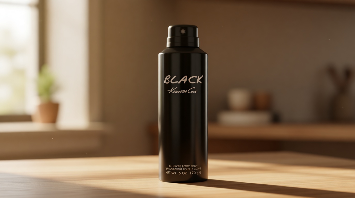 Kenneth Cole Black All Over Body Spray for Men, Aromatic Woody Fragrance, Notes of Watermint, Mandarin, Cedar, and Musk, Long-Lasting Cologne, 6.0 Fl. Oz