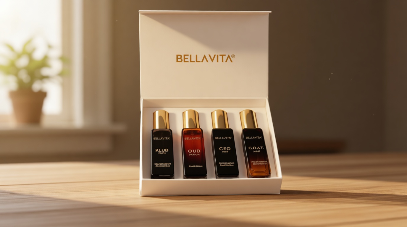 Bellavita Luxury Men's Perfume Gift Set with CEO Man, G.O.A.T., Klub, and Oud | 80ml | Perfume for Men | Lavender, Patchouli, Lemon, and Caramel Notes | Long Lasting Men's Fragrance
