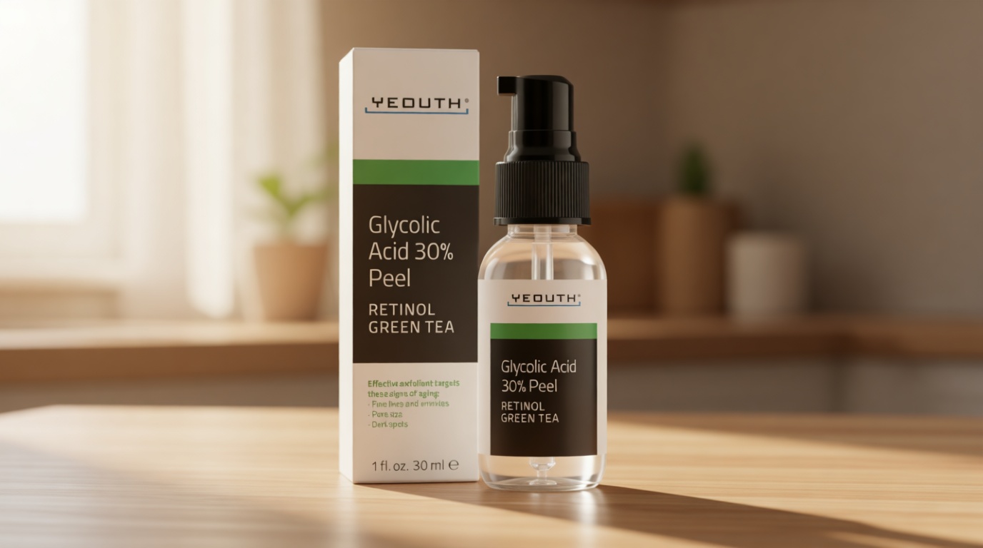 YEOUTH Glycolic Acid Peel for Face, At Home Chemical Exfoliator AHA 30% Glycolic Acid Face Peel with Retinol, Designed to Refresh and Smooth the Appearance of Skin 1oz
