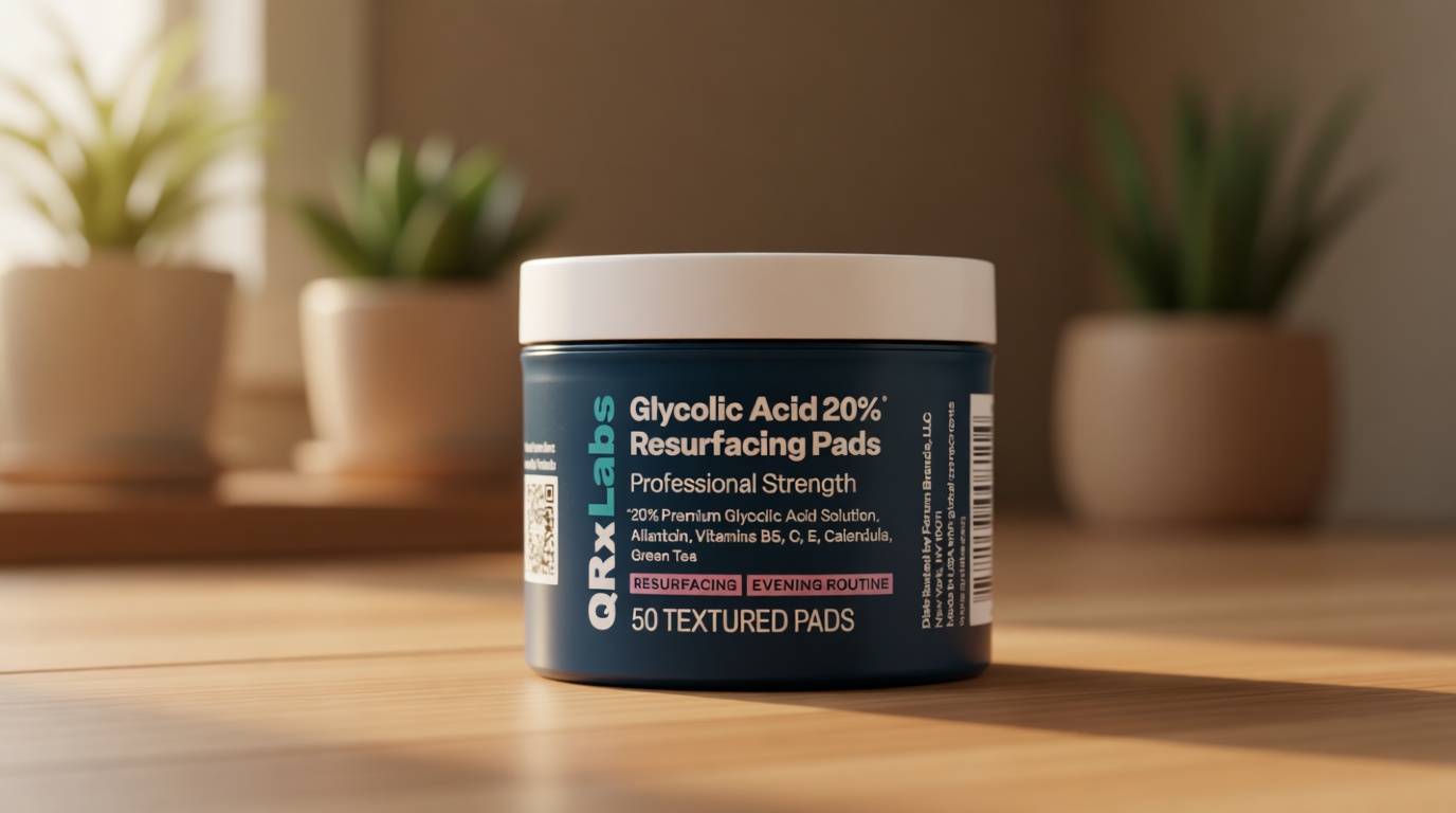 QRxLabs Glycolic Acid Pads - 20% Resurfacing Pads AHA for Face & Body - Exfoliates Skin Surface and Reduces Appearance of Fine Lines and Wrinkles - Acne Treatment Clearing - Daily Pads - 50ct