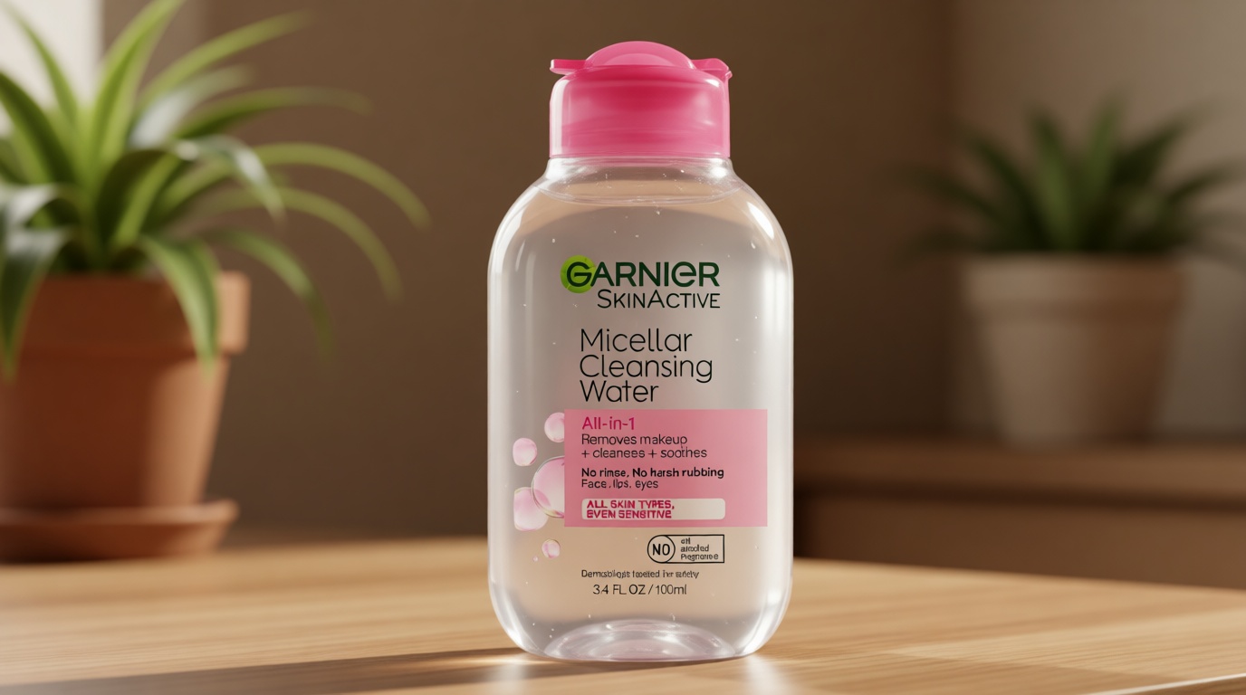 Garnier Micellar Cleansing Water, All-in-1 Makeup Remover and Facial Cleanser, For All Skin Types, 3.4 Fl Oz (100mL), 1 Count (Packaging May Vary)