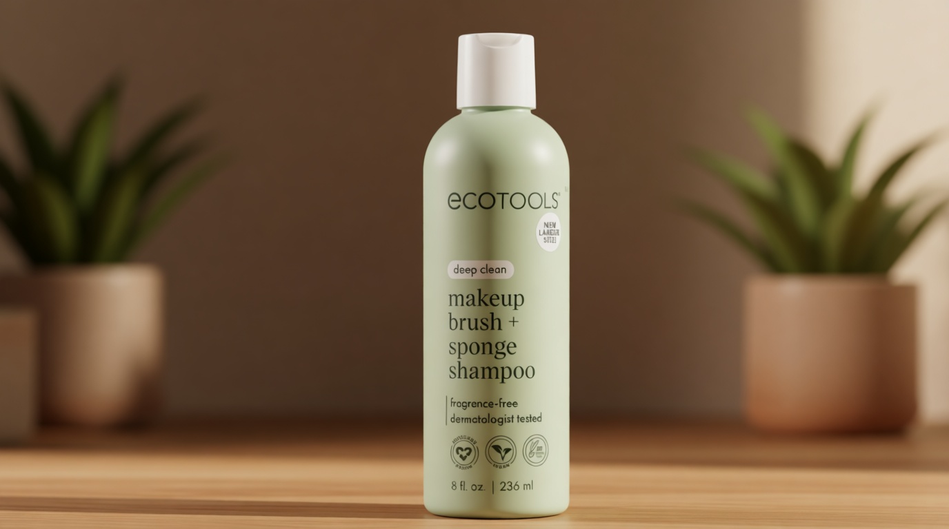 EcoTools Makeup Brush + Sponge Shampoo, Remove Makeup & Impurities From Tools, Sponges, & Puffs, Fragrance-Free Brush Cleanser, No Harsh Chemicals, Vegan, & Cruelty-Free, 8 fl. oz./236 ml. Bottle