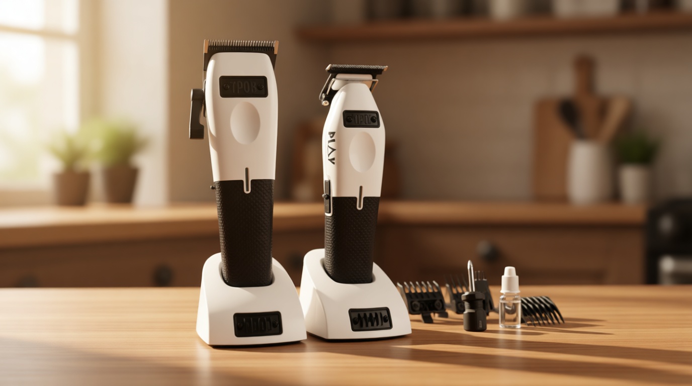 TPOB Play Barber Hair Clippers & Trimmer for Men 7500 RPM with Rubber Grips (White 2 Set)