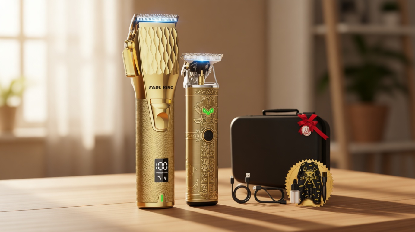 FADEKING® Professional Hair Clippers for Men, Cordless Barber Clippers & Beard Trimmer Set – Precision Hair Trimmer for Home/Barber Use, Men Grooming Kit with Travel Case – Ideal Gifts for Men