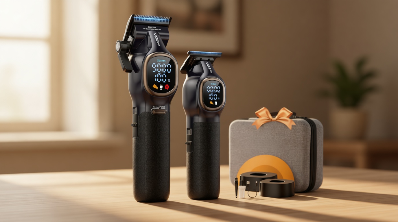 VGRPRO Professional Hair Clippers for Men, Professional Barber Clippers and Trimmer Set, Cordless Hair Clippers for Hair Cutting with Package Case, Powerful 9000 PRM Rechargable Electric (Black)