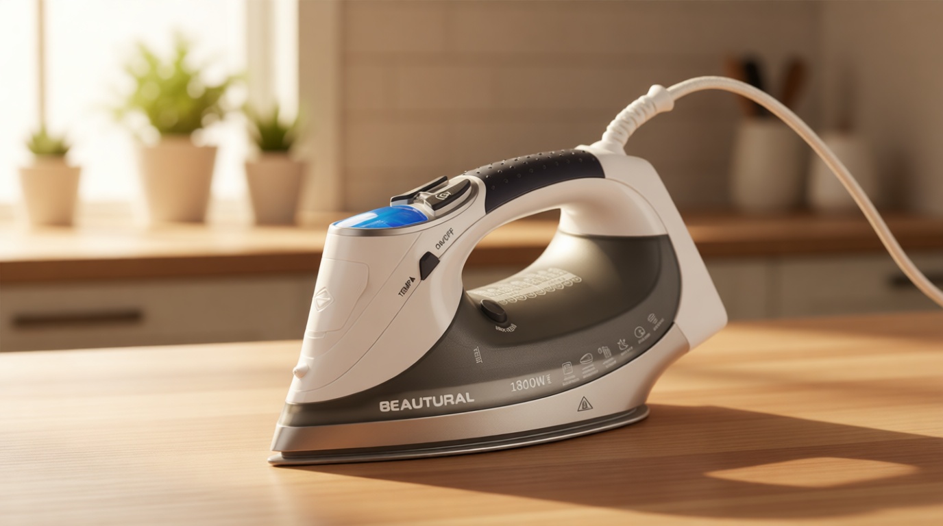 BEAUTURAL 1800-Watt Steam Iron with Digital LCD Screen, Double-Layer and Ceramic Coated Soleplate, 3-Way Auto-Off, 9 Preset Temperature and Steam Settings for Variable Fabric Gray