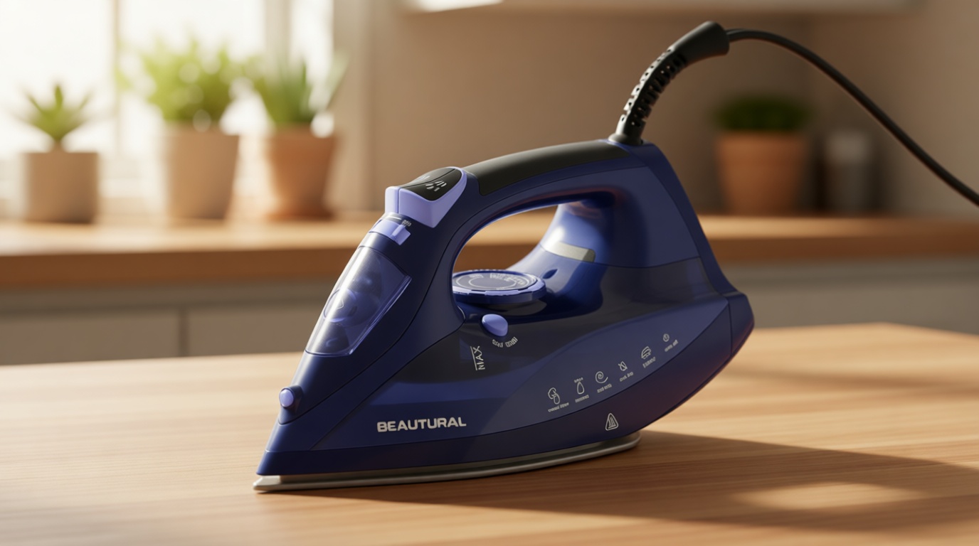 BEAUTURAL Steam Iron for Clothes with Precision Thermostat Dial, Ceramic Coated Soleplate, 3-Way Auto-Off, Self-Cleaning, Anti-Calcium, Anti-Drip Blue