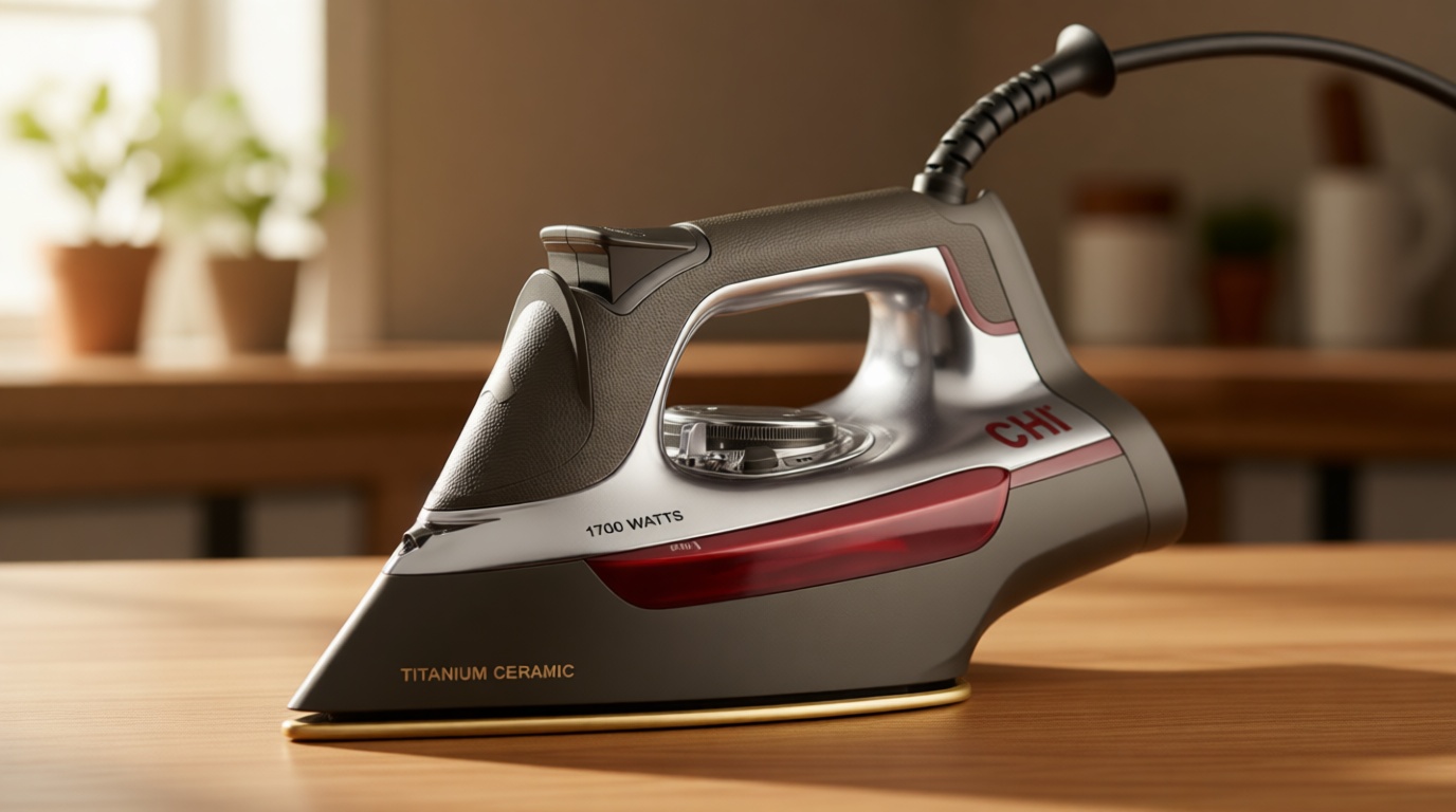 CHI Steam Iron for Clothes with 300+ Holes for Powerful Steam ing, Temperature Guide Dial, 1700 Watts, XL 10’ Cord, 3-Way Auto Shutoff, Titanium Infused Ceramic Soleplate, Silver (13101)
