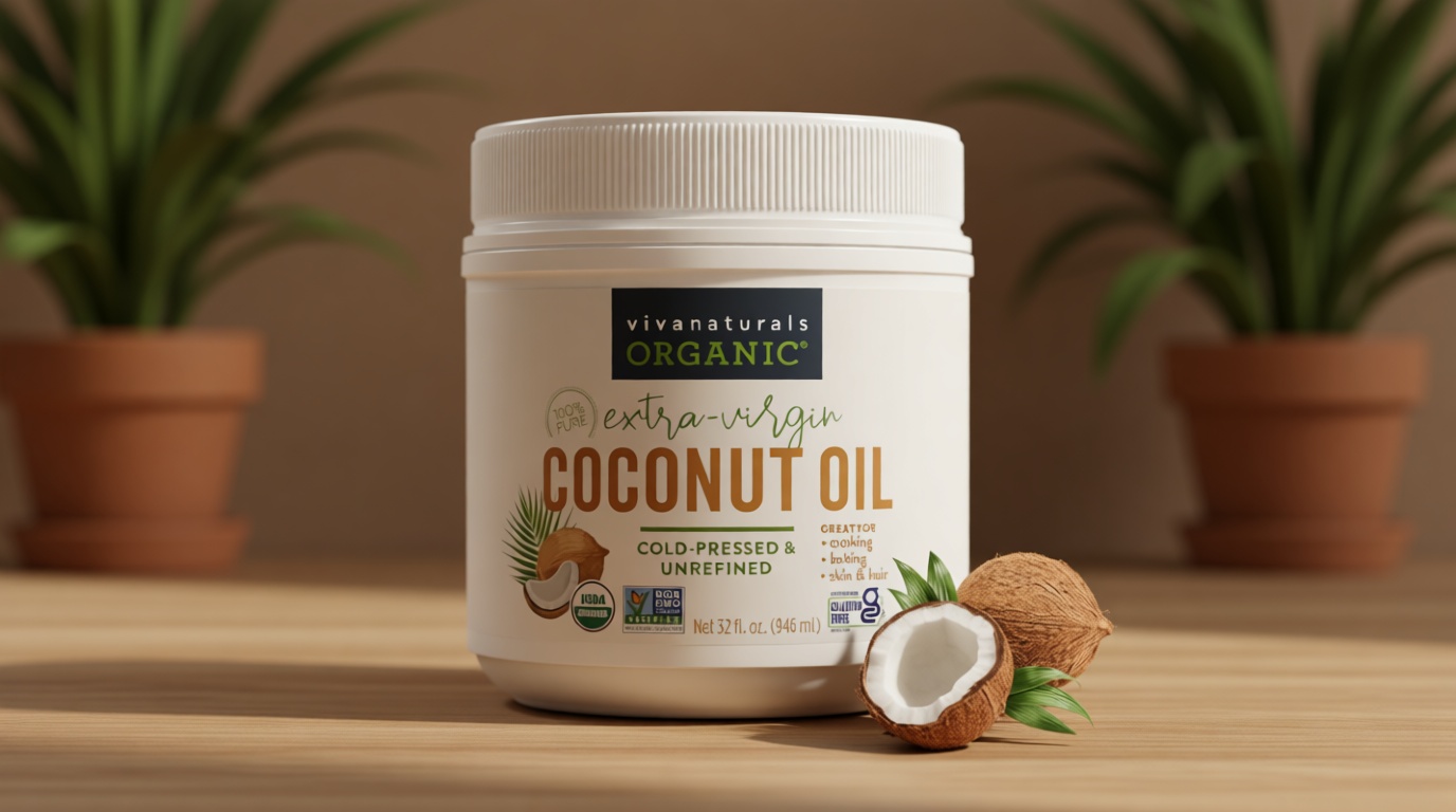 Viva Naturals Organic Coconut Oil, 32 fl oz – Unrefined, Cold-Pressed Extra Virgin Coconut Oil, USDA Organic & Non-GMO, Natural Cooking Oil, Hair Oil & Skin Oil USDA Organic