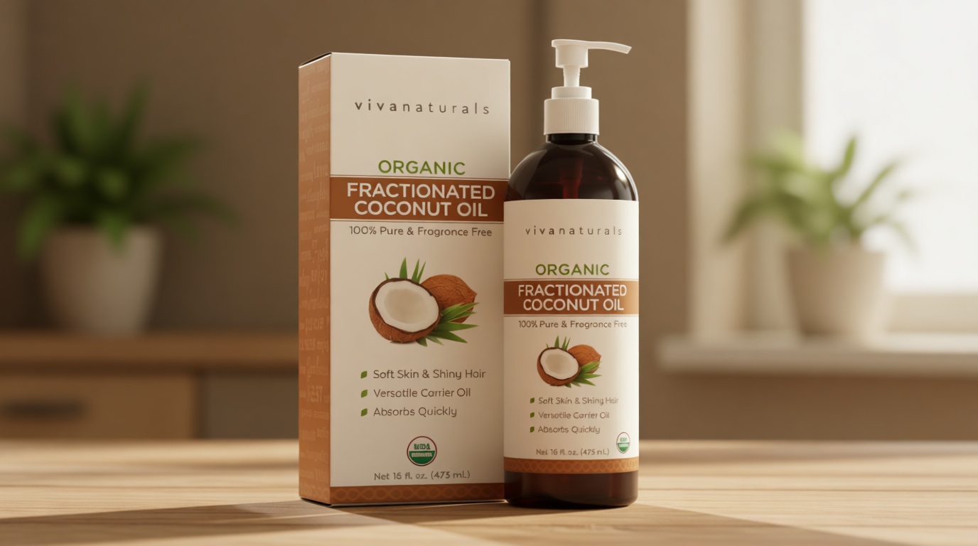 Viva Naturals Organic Fractionated Coconut Oil, 16 fl oz – Skin & Hair Moisturizer, Massage Oil, Carrier Oil for Essential Oils USDA Organic