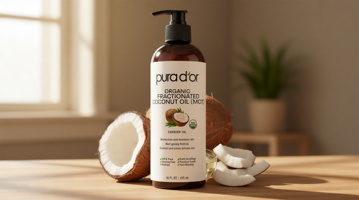 PURA D'OR ORGANIC Fractionated Coconut Oil MCT Oil (16 Oz) 100% Pure & Natural USDA Certified Cold Pressed - Unscented, Hexane Free Moisturizer For Face, Skin & Hair Tonic - Men & Women USDA Organic