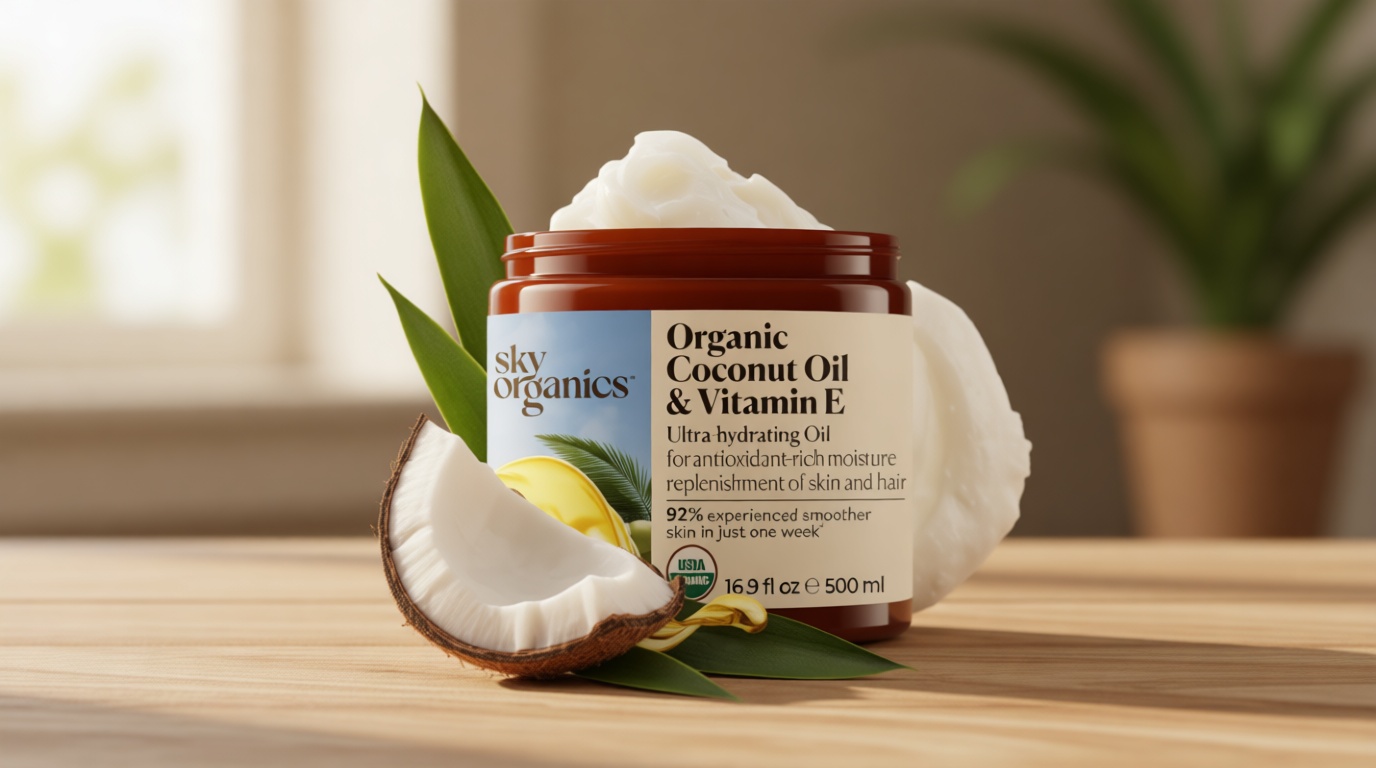 Sky Organics - Organic Coconut Oil & Vitamin E, 16.9 fl oz - Skin & Hair Ultra-Hydrating Oil - Fatty Acids & Antioxidants - Natural, Vegan & Cruelty Free - Skin Care & Hair Care USDA Organic