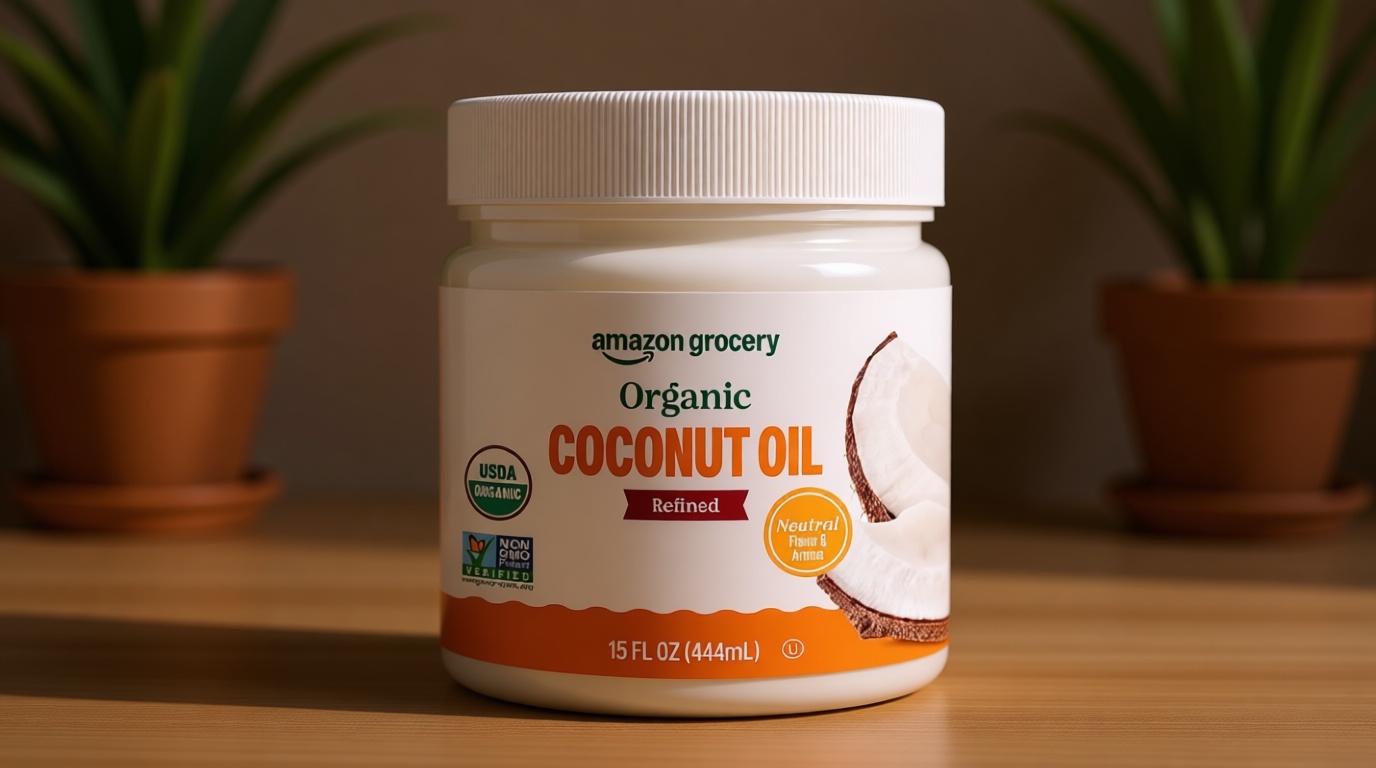 Amazon Grocery, Organic Refined Coconut Oil, 15 Fl Oz USDA Organic
