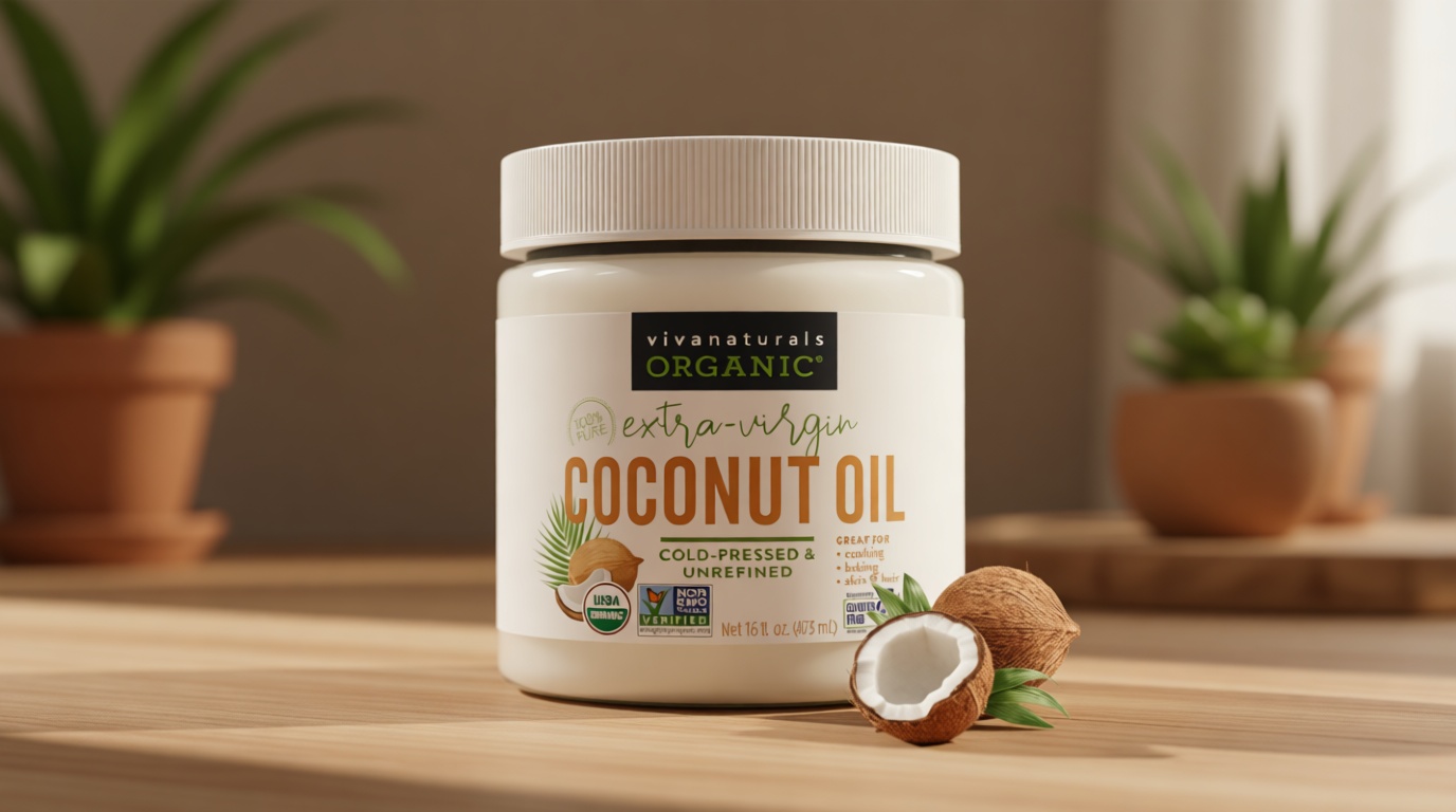 Viva Naturals Organic Coconut Oil, 16 fl oz – Unrefined, Cold-Pressed Extra Virgin Coconut Oil, USDA Organic & Non-GMO, Natural Cooking Oil, Hair Oil & Skin Oil USDA Organic