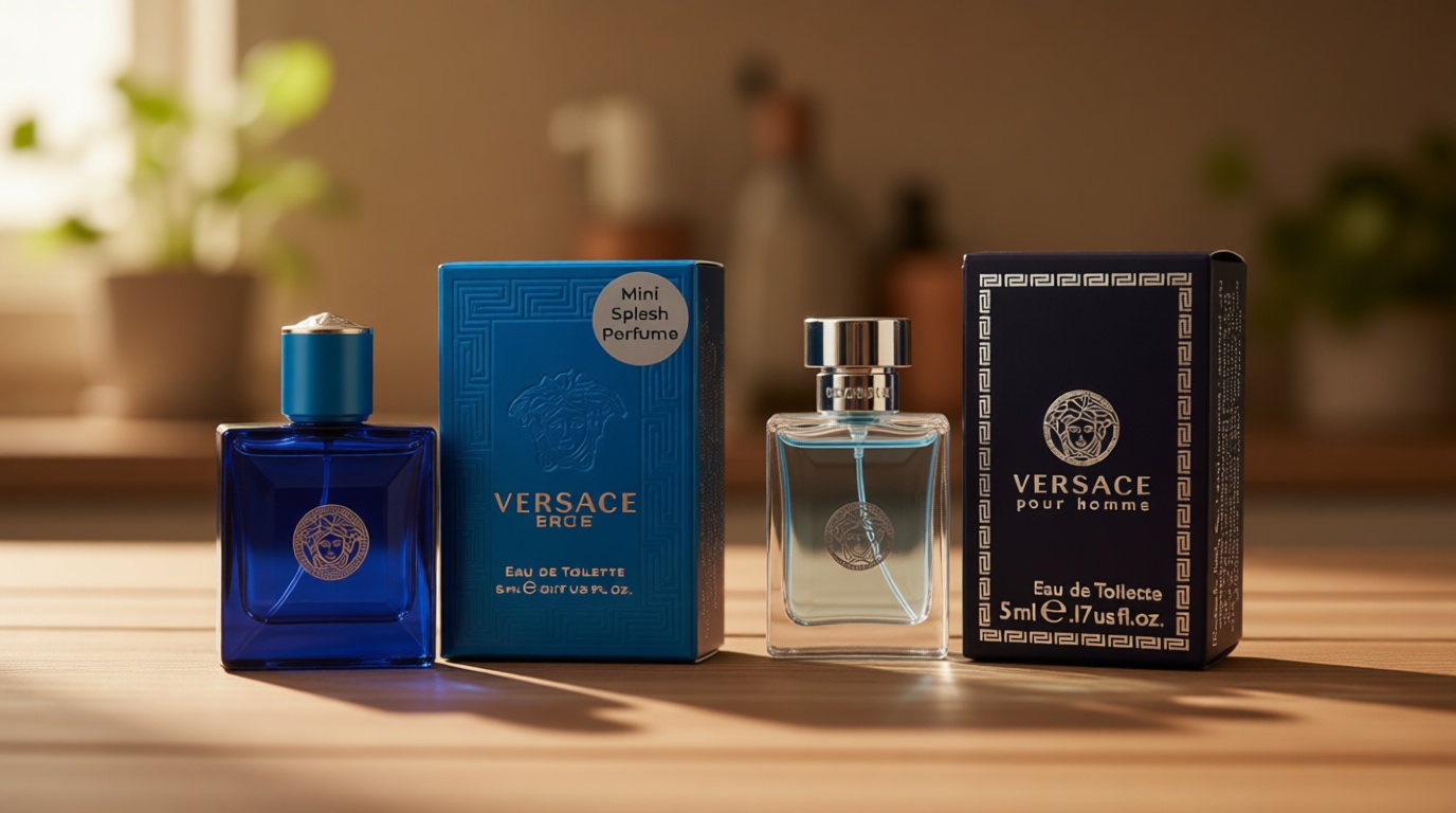 Versace Cologne for Men Set of 4 Mini Eros, Pour Homme, Dylan Blue, Eau Fraiche Perfume for Men Fragrance Sampler Set - Designer Mens Cologne Samples (4 Count, 0.17 oz)