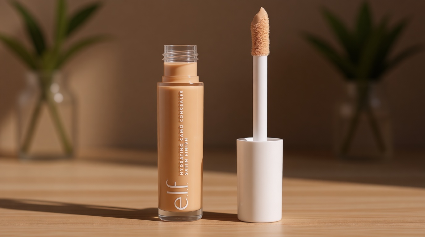 e.l.f. Hydrating Camo Concealer, Covers Blemishes & Under-Eye Circles, Full-Coverage & Delivers A Satin Finish, Vegan & Cruelty-Free, Light Sand