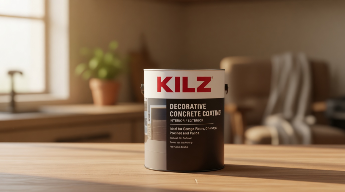 KILZ Decorative Concrete Coating, Slip-Resistant Gray Paint with Stone-Like Speckled Finish, Interior/Exterior Use on Garages, Patios, Driveways, Pool Decks & Walkways, 1 Gallon