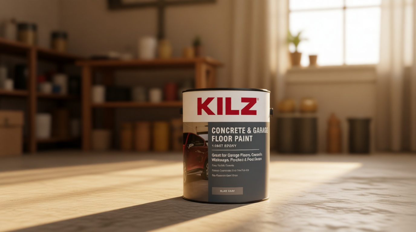 KILZ 1-Part Epoxy Acrylic Concrete & Garage Floor Paint, Slate Gray, Satin, Interior/Exterior Concrete Paint for Basement Floors, Porches, Driveways & Pool Decks, 1 Gallon