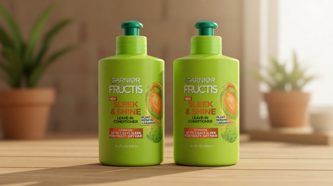 Garnier Fructis Sleek and Shine Intense Smooth Leave In Conditioner, Conditioning Hair Cream for Frizzy, Dry Hair, Plant Keratin + Argan Oil, 10.2 Fl Oz (Pack of 2) Cradle to Cradle Certified