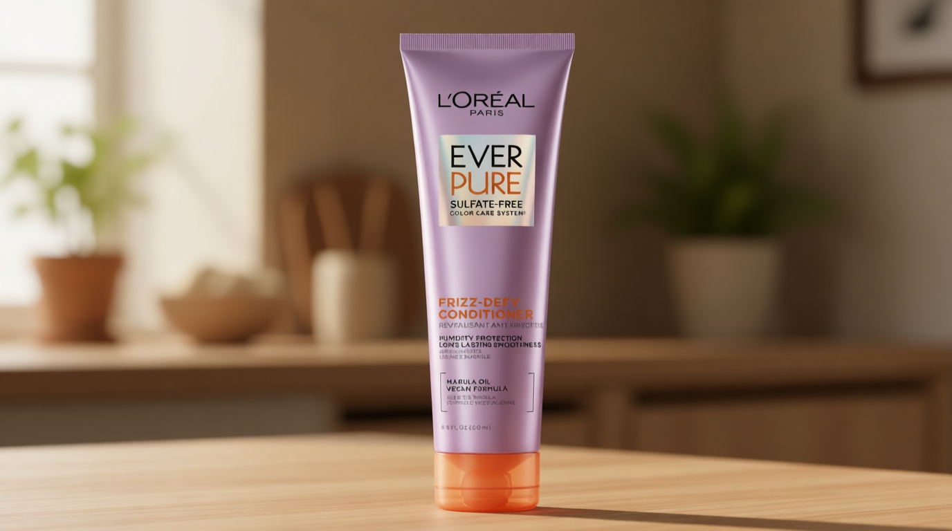 L'Oreal Paris Sulfate Free Frizz Defy Conditioner, Frizz Control Hair Care with Marula Oil, EverPure, 8.5 Fl Oz (Packaging May Vary)