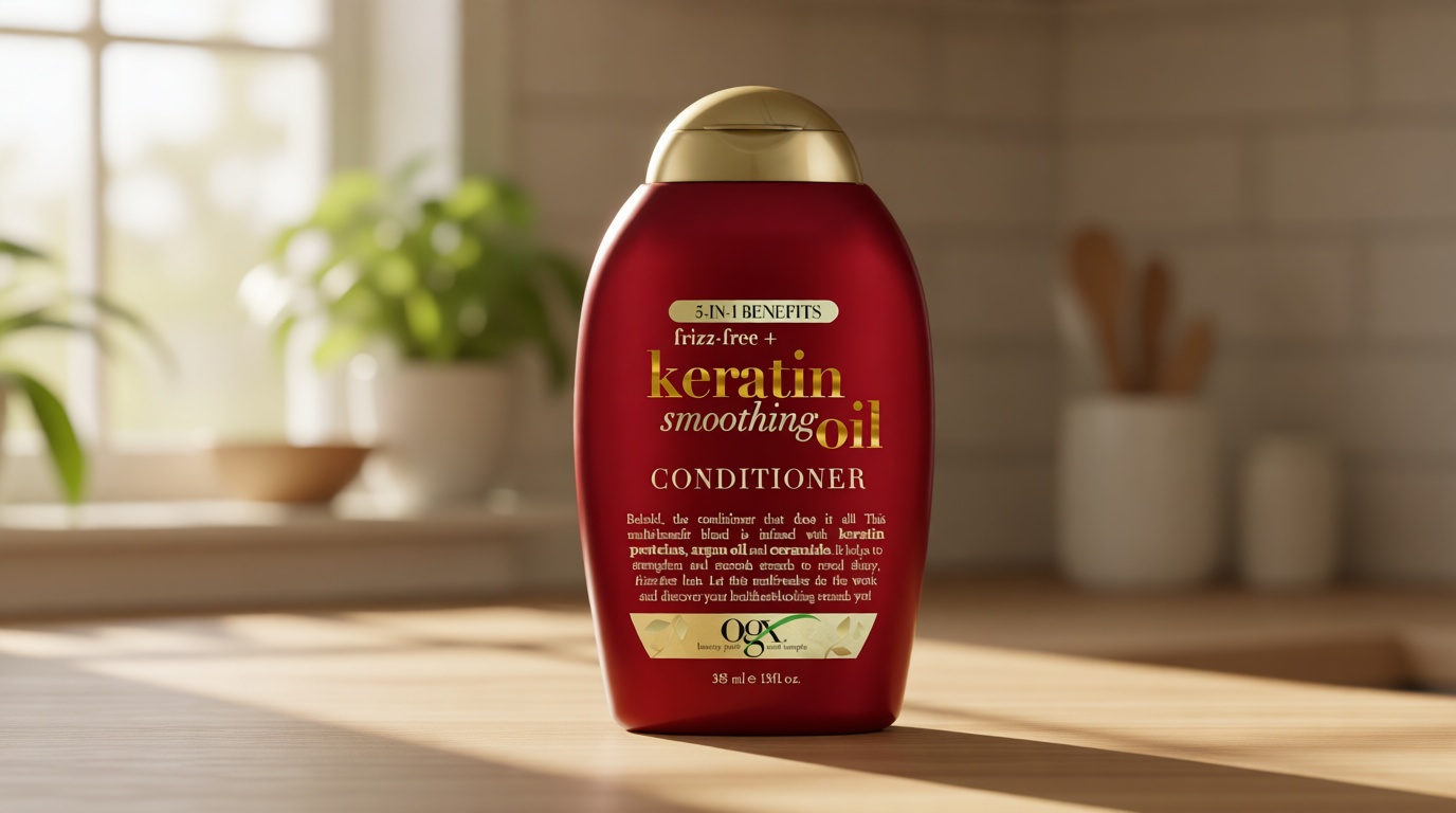 OGX Frizz-Free + Keratin Smoothing Oil Conditioner, 5 in 1, for Frizzy Hair, Shiny Hair, 13 Fl Oz