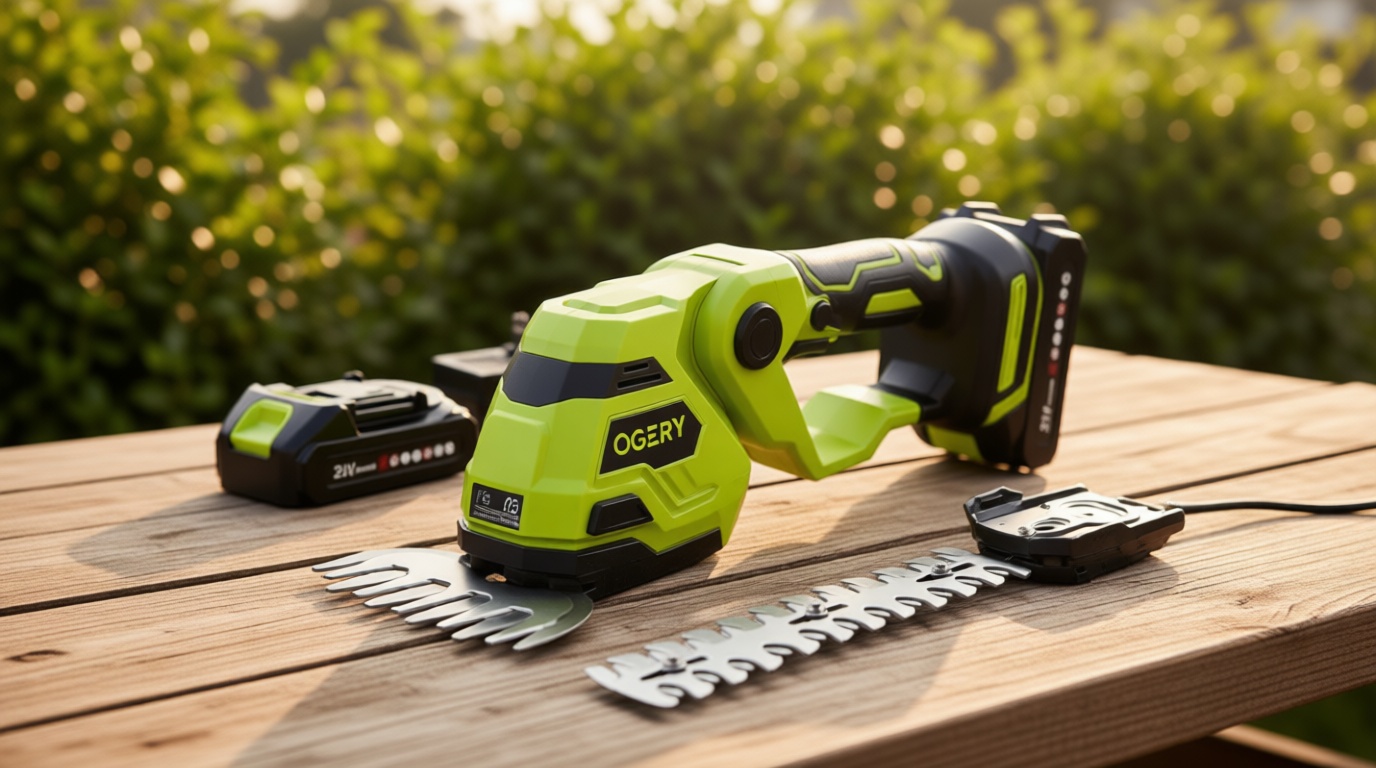 OGERY 21V Cordless Hedge Trimmer & Grass Shears, 2-in-1 Powerful Dual Batteries Electric Bush Trimmer with 8.9” Hedge Blade & 5.1” Grass Trimmer, Adjustable Angle, Lightweight for Garden & Lawn Care