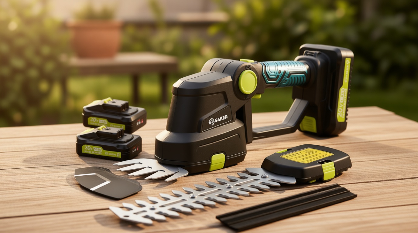 Saker Cordless Hedge Trimmer-20V Electric Shrub Trimmer Grass Shears Handheld Grass Cutter, Hedge Shear with 2 PCS Rechargeable Battery and Charger for Garden, Lawn