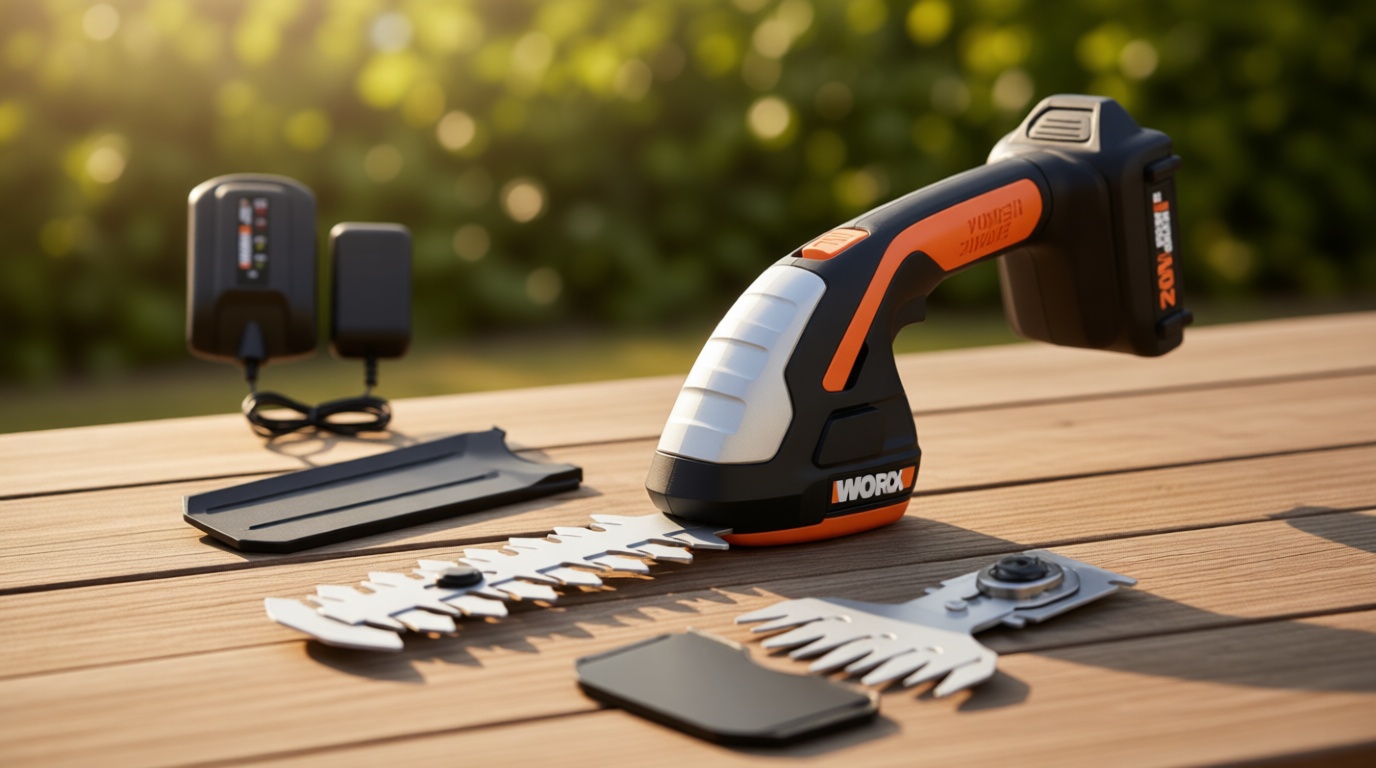 WORX 2 in 1 Cordless Hedge Trimmer, 4" Grass Shear & 8" Shrub Trimmer with 2 Blades, Battery & Charger Included, WG801