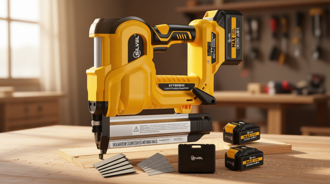 SILVEL 18 Gauge Cordless Brad Nailer, 2 in 1 Cordless Nail Gun/Electric Stapler, 2 * 4.0Ah Battery Powered Nail Gun, Fast Charging for Woodworking,Home Improvement, YELLOW Recycled Claim Standard 100