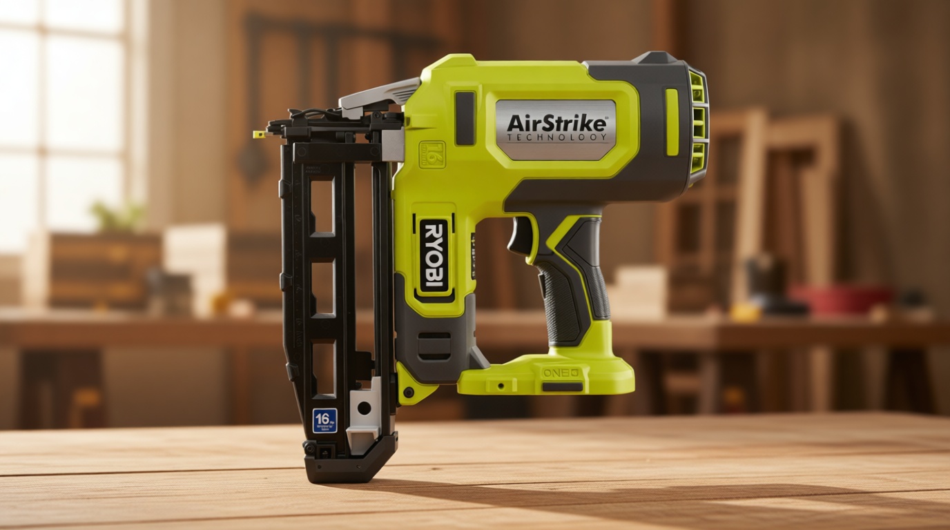 RYOBI ONE+ 18V 16-Gauge Cordless AirStrike Finish Nailer (Tool Only), P326, Green