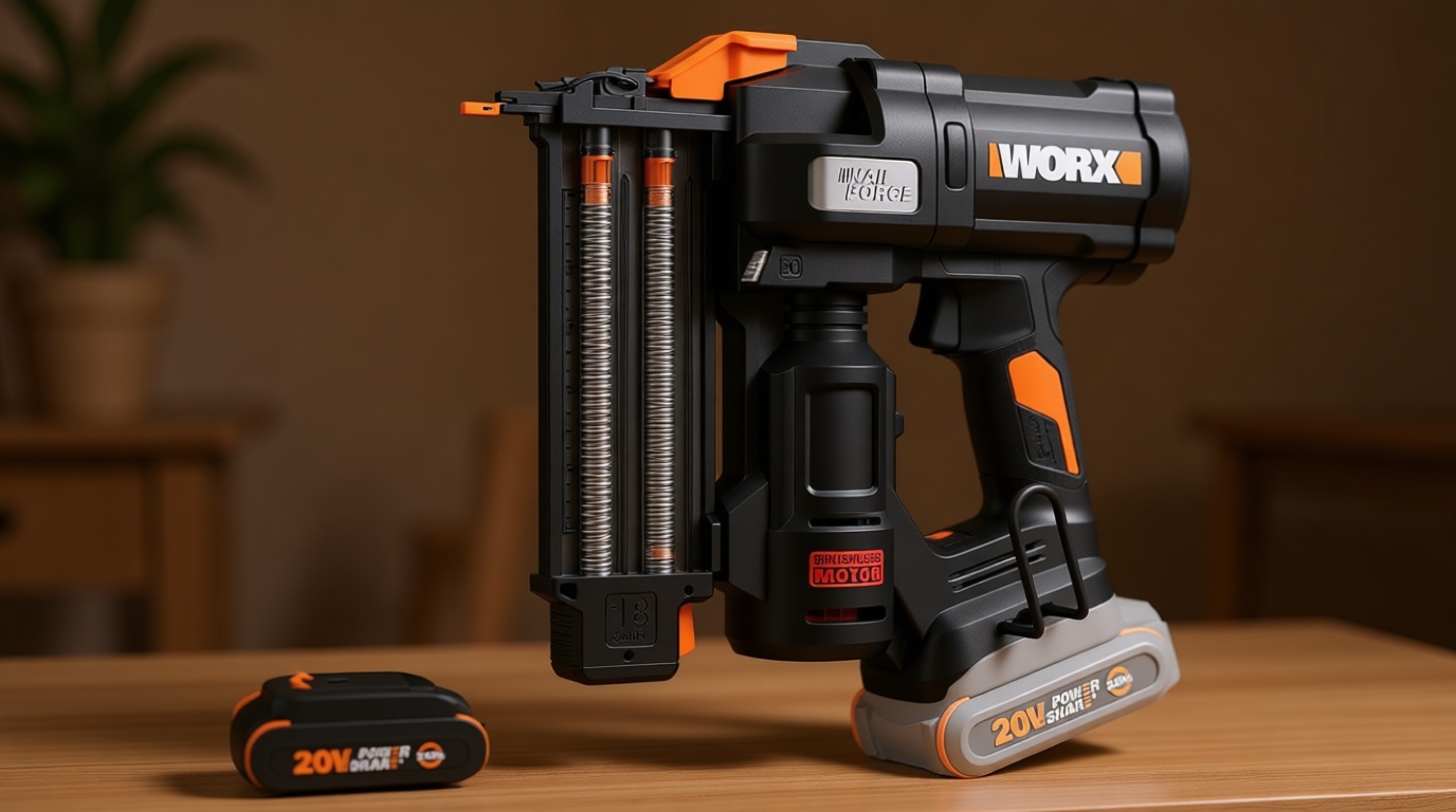 WORX Brad Nailer Cordless, 20V 18 ga Brushless Nail Gun Cordless, High Driving Power, Up to 2-⅛" into Hardwood, Narrow Nose, 3 LEDs, 3000 Nails & 20V 2.0 Ah Battery and Charger Included, PowerShare
