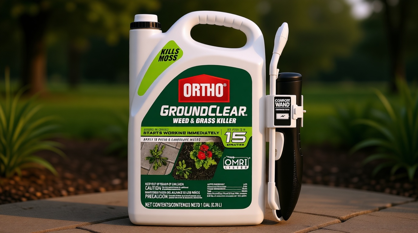 Ortho GroundClear Weed & Grass Killer with Comfort Wand - Kills Dandelions, Chickweed, Crabgrass, Moss & More, OMRI Listed, Ready-to-Use Grass and Weed Killer Spray, 1 gal.
