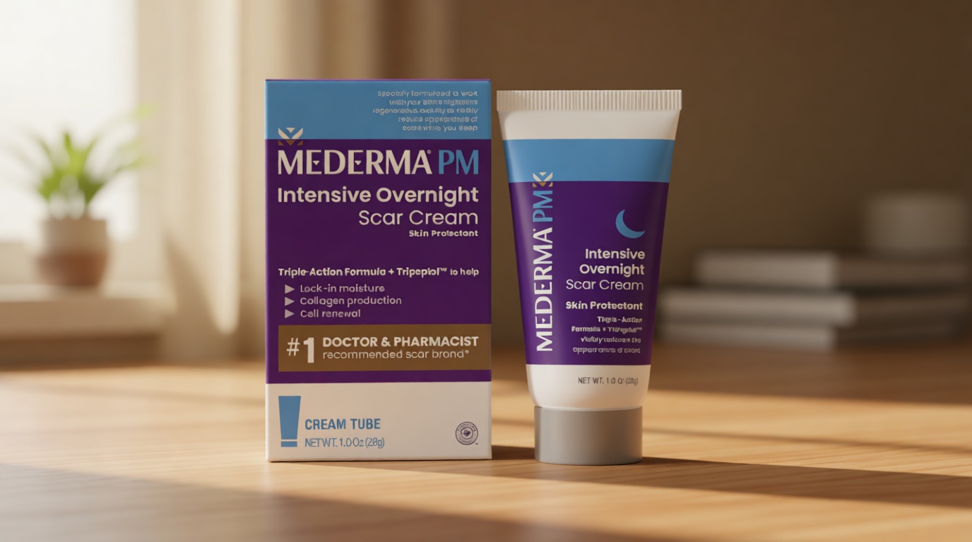 Mederma PM Intensive Overnight Scar Cream, Works with Skin's Nighttime Regenerative Activity, Clinically Shown to Make Scars Smaller and Less Visible, 1.0 Oz (28g)