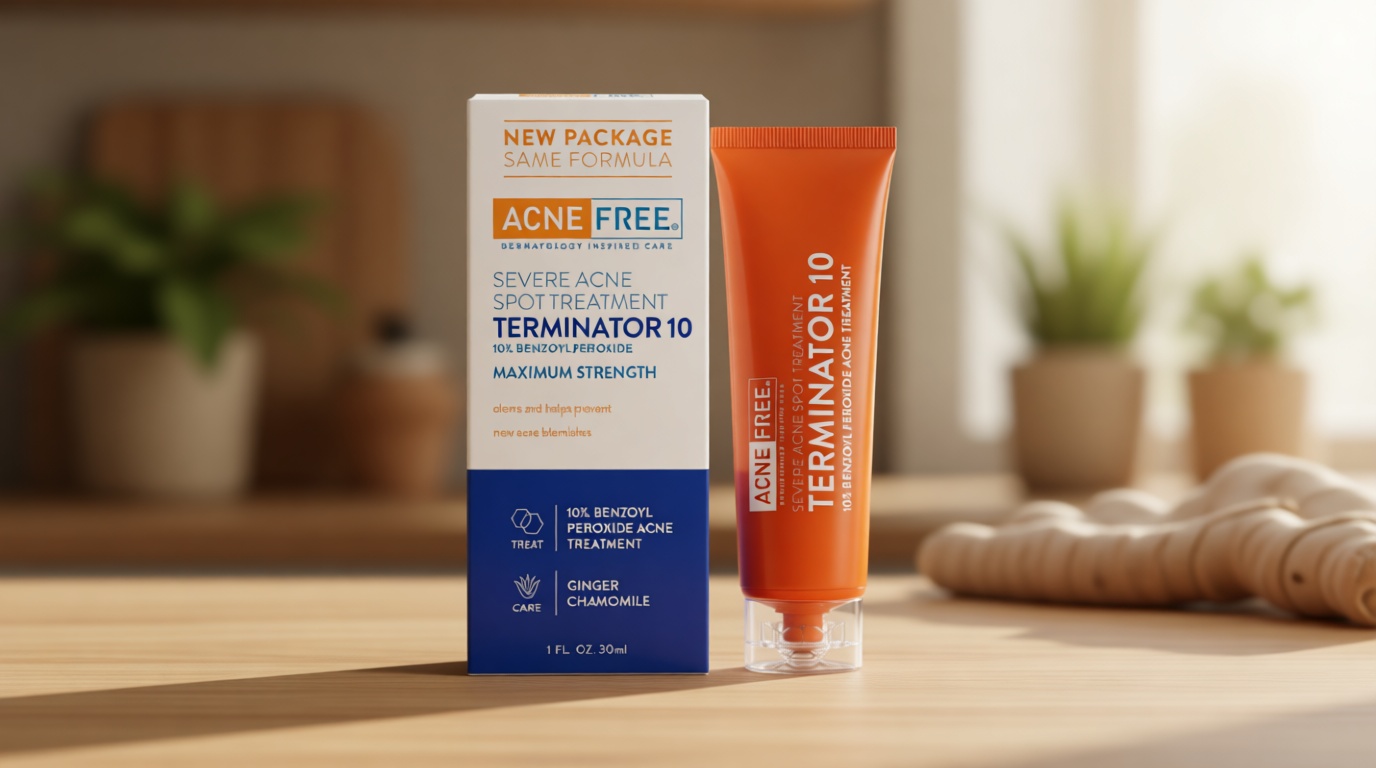AcneFree Terminator 10 Acne Spot Treatment with Benzoyl Peroxide 10% Maximum Strength Acne Cream Treatment, 1 Ounce - Pack Of 1