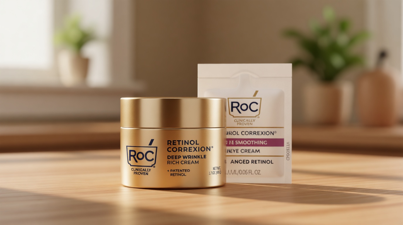 RoC Deep Wrinkle Rich Cream, Fragrance Free, Daily Anti-Aging Firming Cream For Persistent Dryness & Younger-Looking Skin For Women & Men, With Line Smoothing Eye Cream Packette, 1.7oz