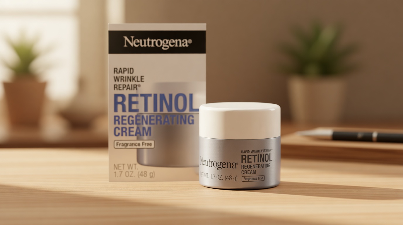 Neutrogena Rapid Wrinkle Repair, Retinol Face Moisturizer, Daily Anti-Aging Neck & Face Cream with Hyaluronic Acid, Retinol Cream, Fragrance-Free, Fades Fine Lines, Wrinkles and Dark Spots, 1.7 oz