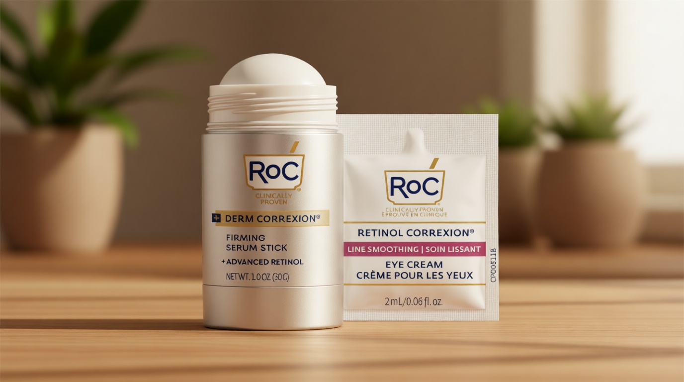 RoC Derm Correxion Retinol Firming Serum Stick with Antioxidants to Visibly Tighten and Firm Wrinkles and Laugh Lines 1.0 oz plus Retinol Eye Cream Packette