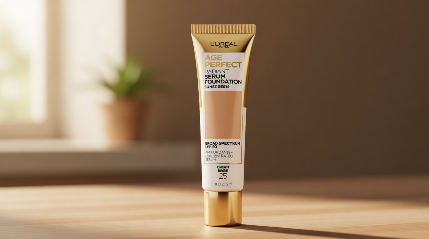 L'Oreal Paris Age Perfect Radiant Serum Foundation with SPF 50, Cream Beige, 1 Ounce