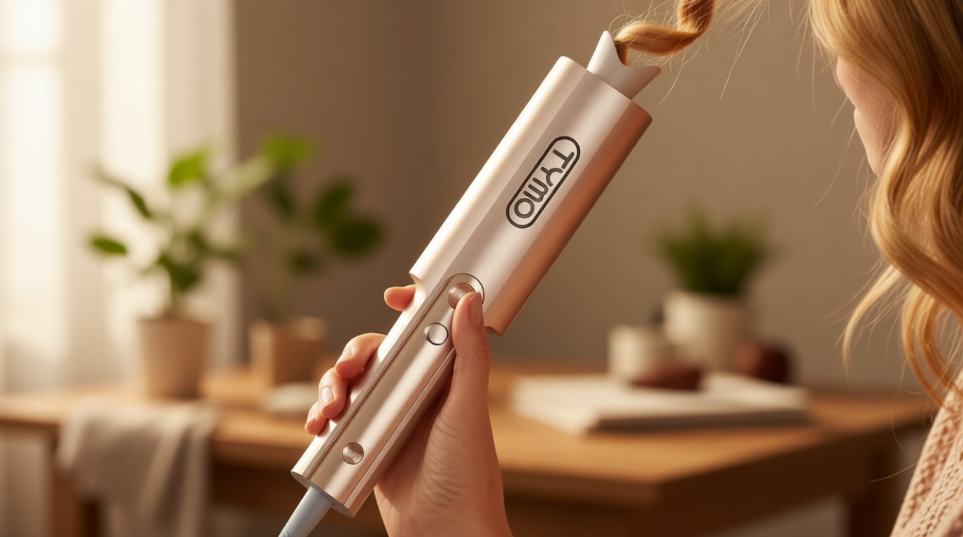 TYMO CurlPro Plus Automatic Rotating Curling Iron - Upgraded Long Barrel Curling Wand for Long Hair, Ceramic Hair Curler for Women, Anti-Scald, Tangle-Free, 600M Ionic, Dual Voltage, Gold, 1 Inch