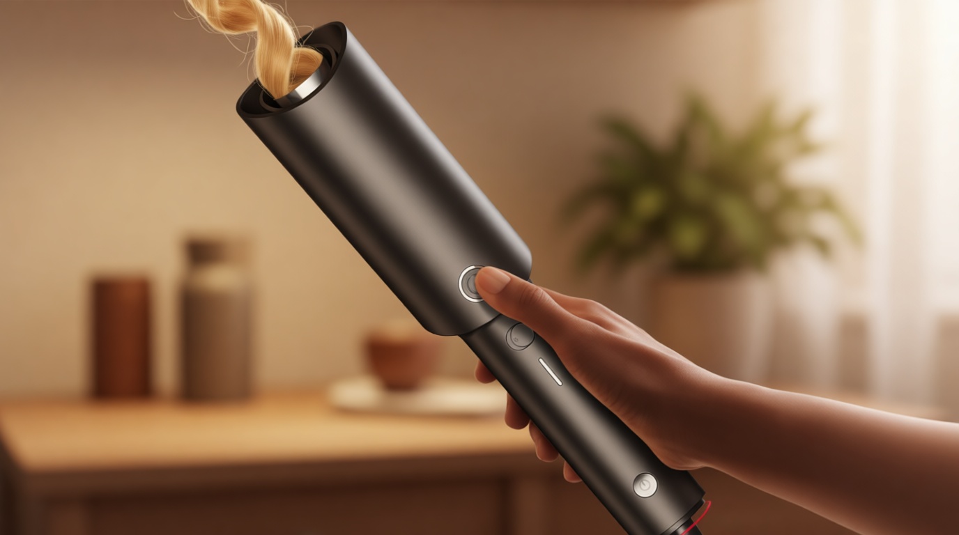 TYMO Automatic Rotating Curling Iron - TYMO CURLPRO Beach Waves Curling Wand, Portable Hair Curler, 500 Million Ionic, Dual Voltage & Lightweight for Travel, Ceramic Coating, 1 Inch, Metallic Gray