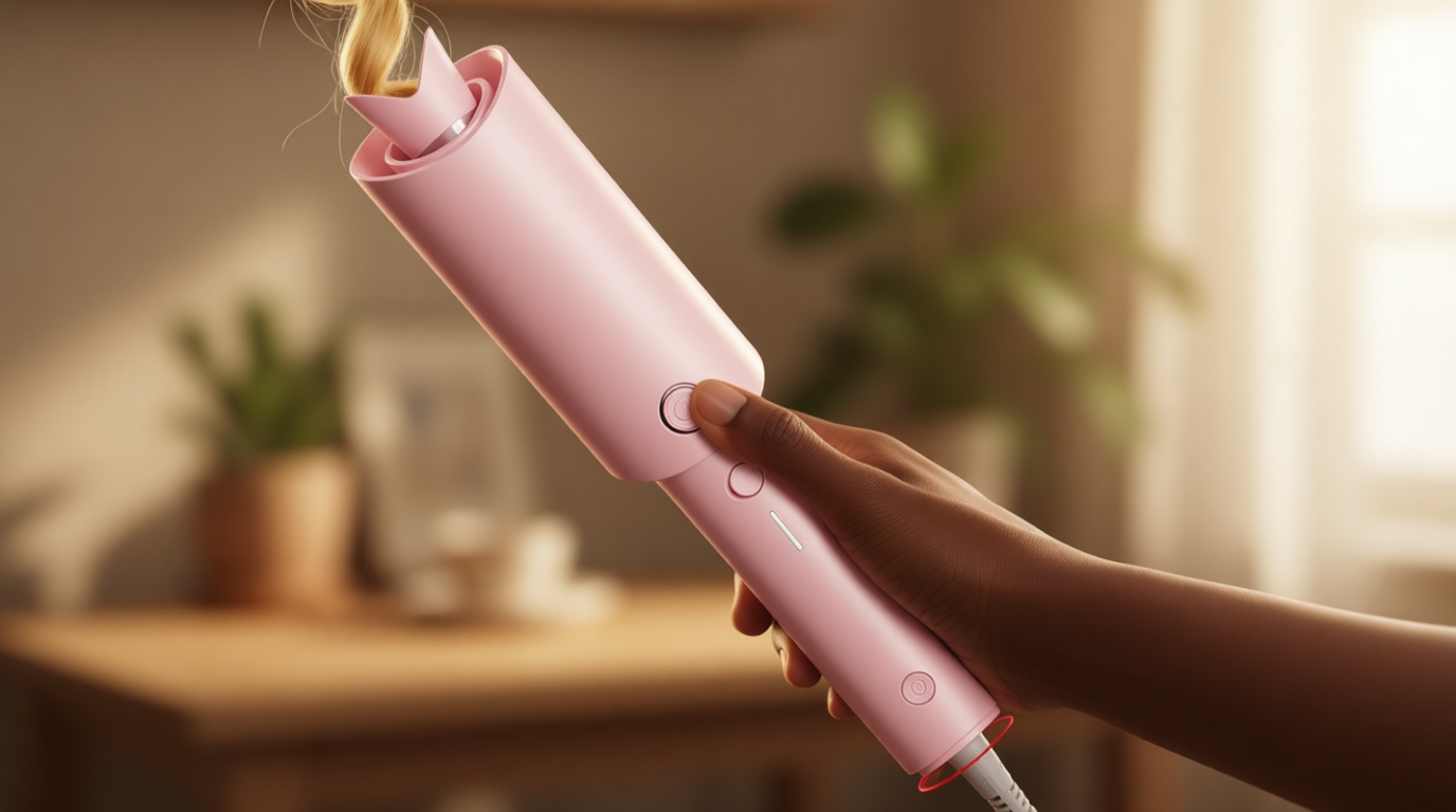 TYMO Automatic Rotating Curling Iron - TYMO CURLPRO Beach Waves Curling Wand, Portable Hair Curler, 500 Million Ionic, Dual Voltage & Lightweight for Travel, Ceramic Coating, 1 Inch, Pink