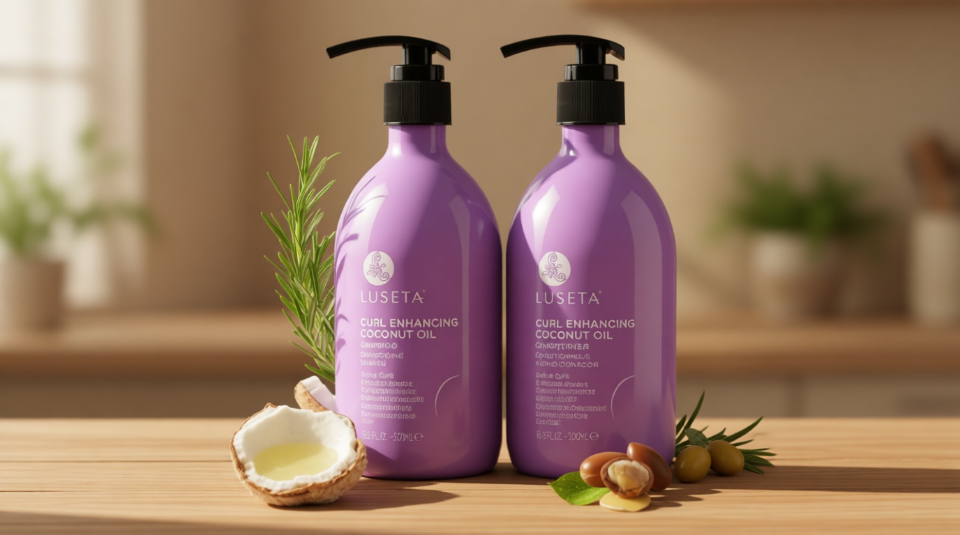 Luseta Curly Hair Shampoo and Conditioner Set with Coconut Oil, Unlimited Bounce and Definition for wavy and Coily hair, Reduce Frizz and Repair Dry Hair, for All Curl Types Sulfate Free 16.9Fl oz×2