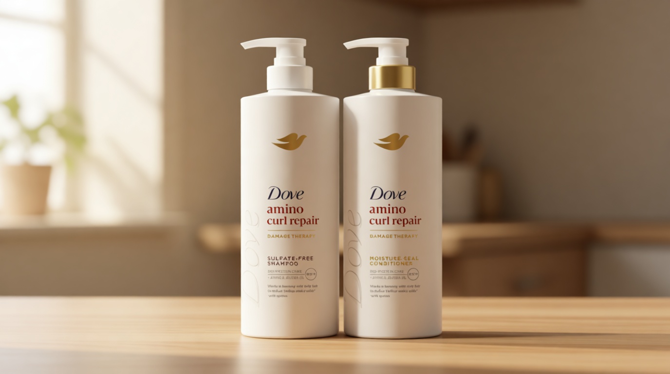 Dove Shampoo and Conditioner Set, Amino Curl Repair – Damage Therapy Bio-Protein Care Formulas for Revitalizing Coily, Curly Hair, 18 Oz Ea