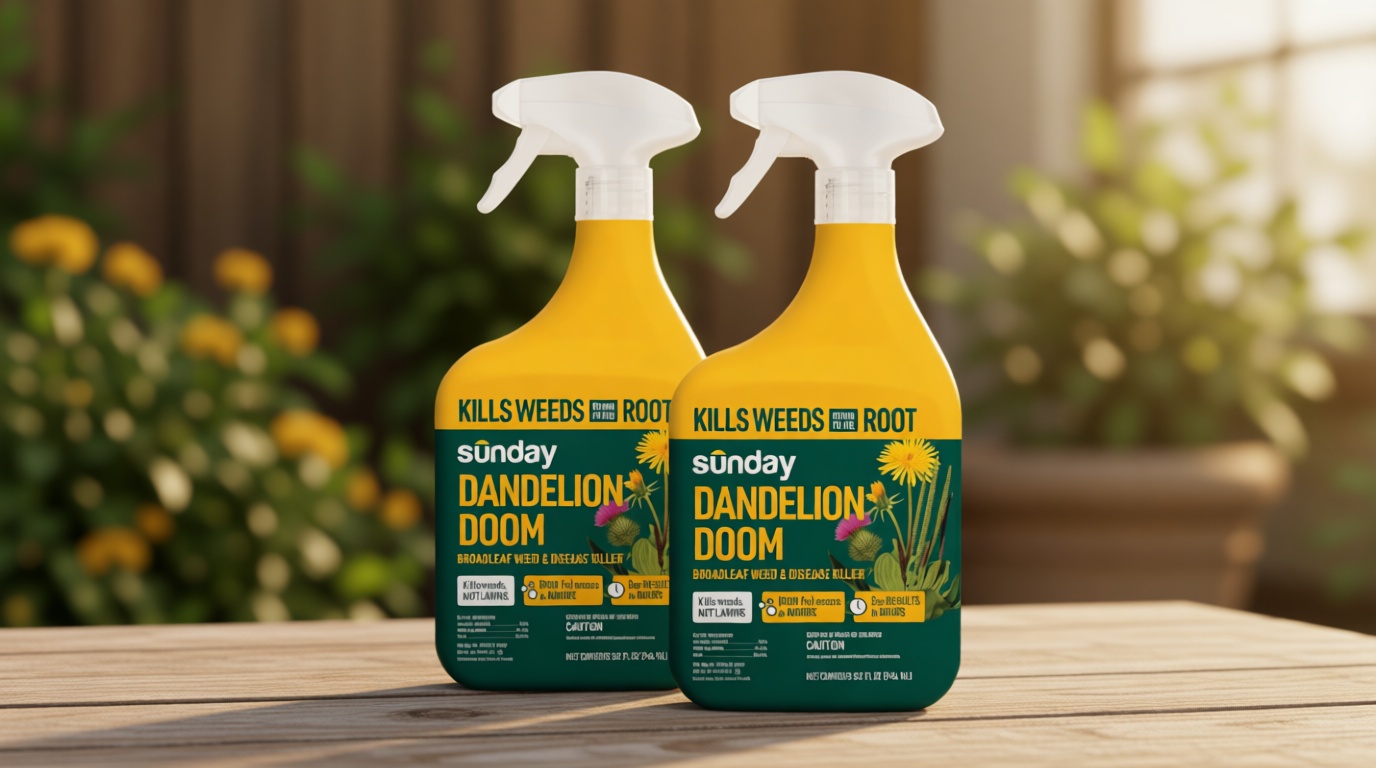Sunday Dandelion Doom Selective Weed Control - Derived from Iron - Selective Broadleaf Weed Killer Spray - Kills Dandelions, Algae and Moss - 32oz - 2 Pack