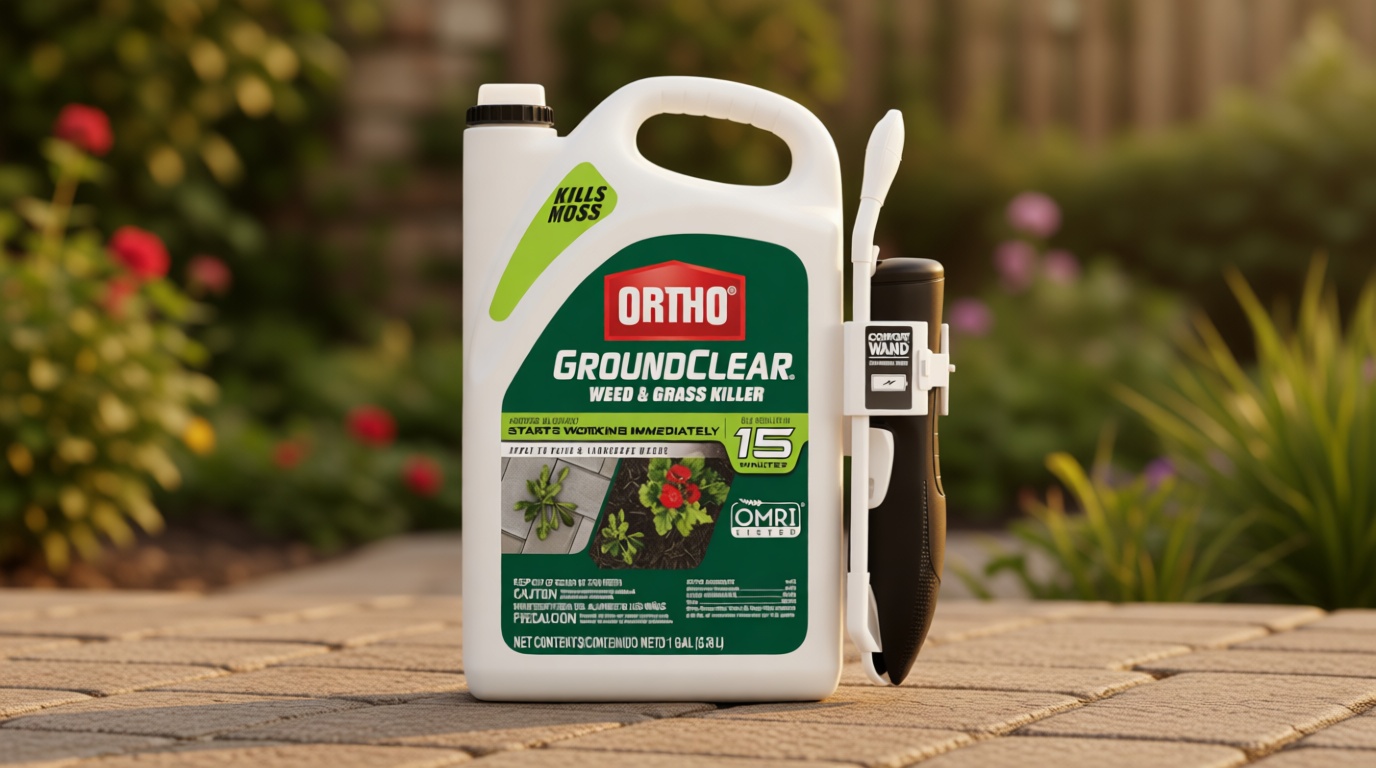 Ortho GroundClear Weed & Grass Killer with Comfort Wand - Kills Dandelions, Chickweed, Crabgrass, Moss & More, OMRI Listed, Ready-to-Use Grass and Weed Killer Spray, 1 gal.