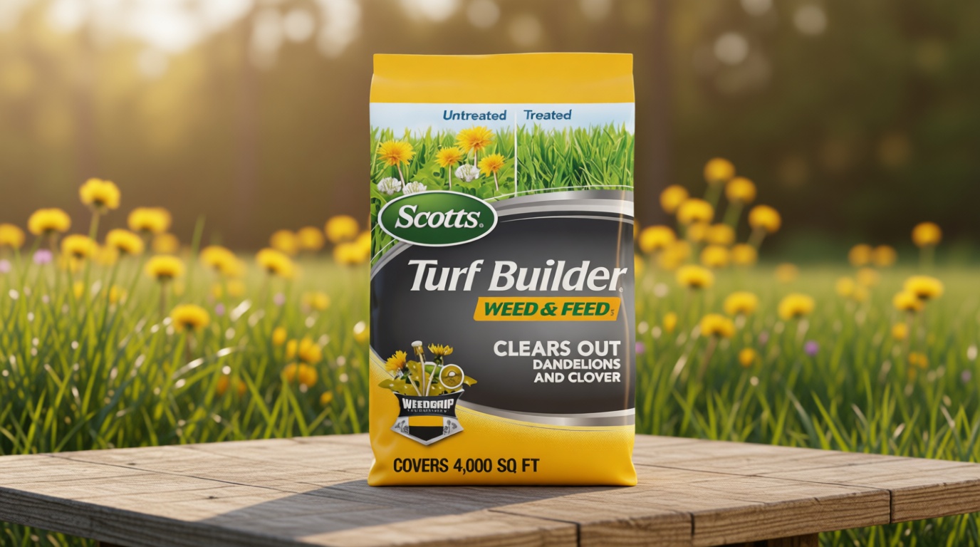 Scotts Turf Builder Weed and Feed5 - Weed Killer Plus Lawn Fertilizer, Lawn Weed Killer, Controls Dandelion and Clover, Grass Fertilizer for Up to 4,000 sq. ft., 11.32 lb.