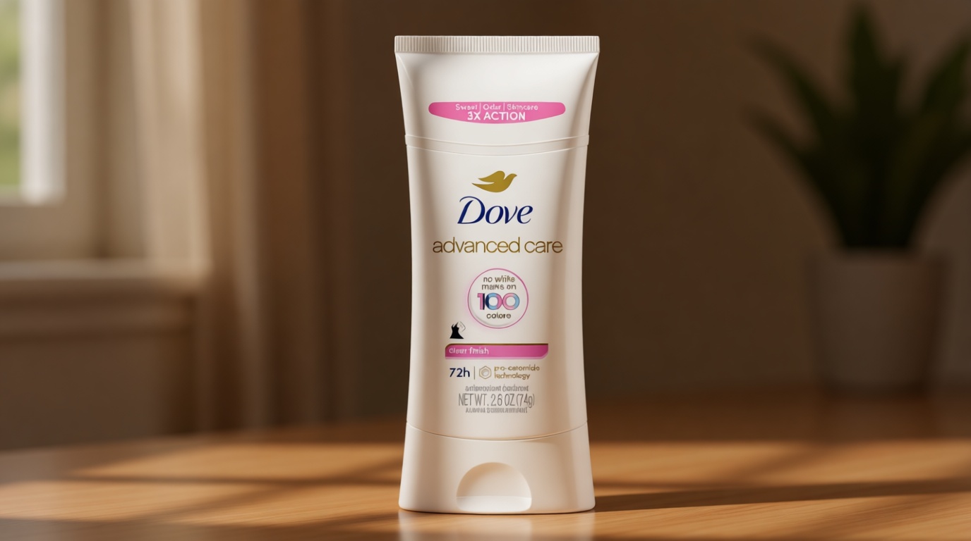 Dove Advanced Care Antiperspirant Deodorant Stick for Soft, Resilient Skin, Clear Finish with No White Marks and 72-Hour Sweat & Odor Protection, 2.6 oz