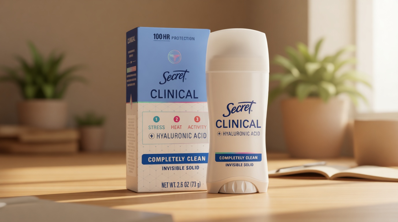 Secret Clinical Strength Antiperspirant Deodorant for Women, 100hr Sweat & Odor Protection, 3X Stress Protection with Hyaluronic Acid, PH Balanced, Invisible Solid, Completely Clean Scent, 2.6 oz